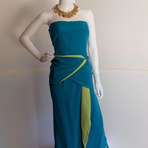 Vintage Linda Allard Elen Tracy turquoise strapless dress 12